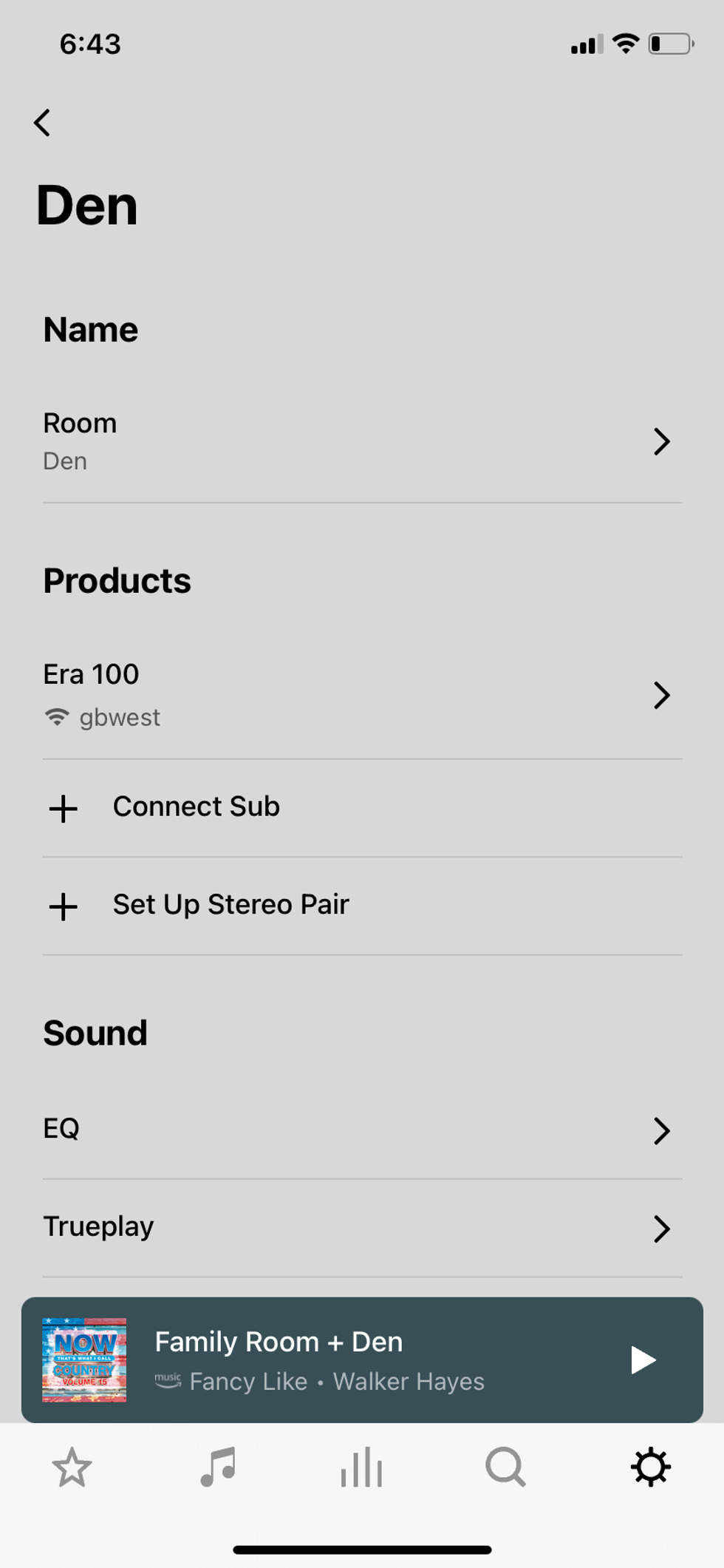 Screenshot of sonos app showing how to control sound for your Sonos speaker