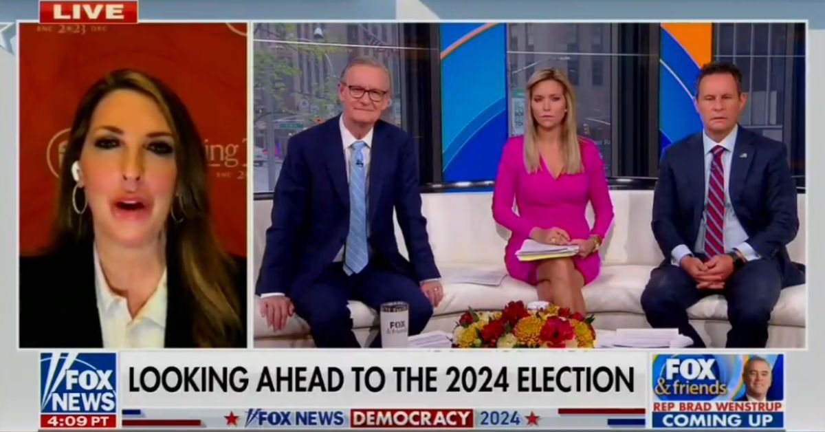 Screenshot of "Fox and Friends" program with guest, RNC Chair Ronna McDaniel 