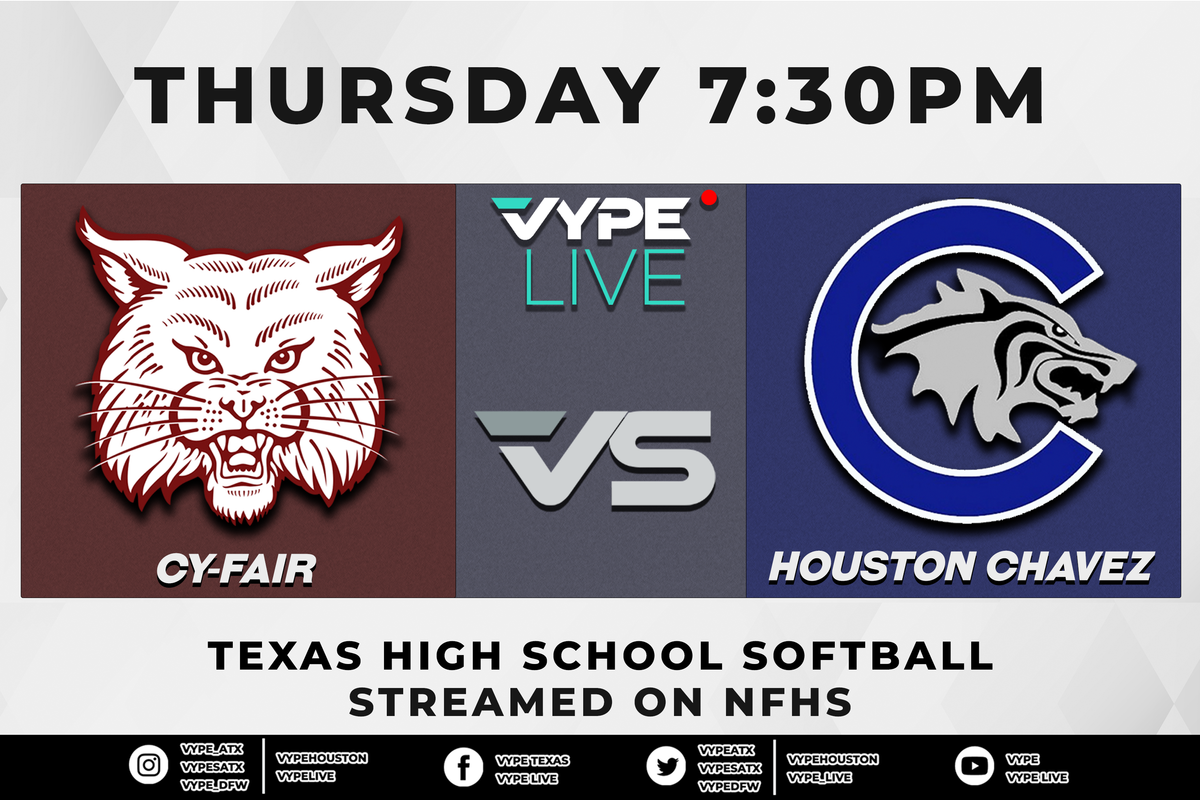 7:30PM - NFHS | 6A Softball, Bi-district, 1-Game: Cypress Fairbanks vs. Houston Chavez