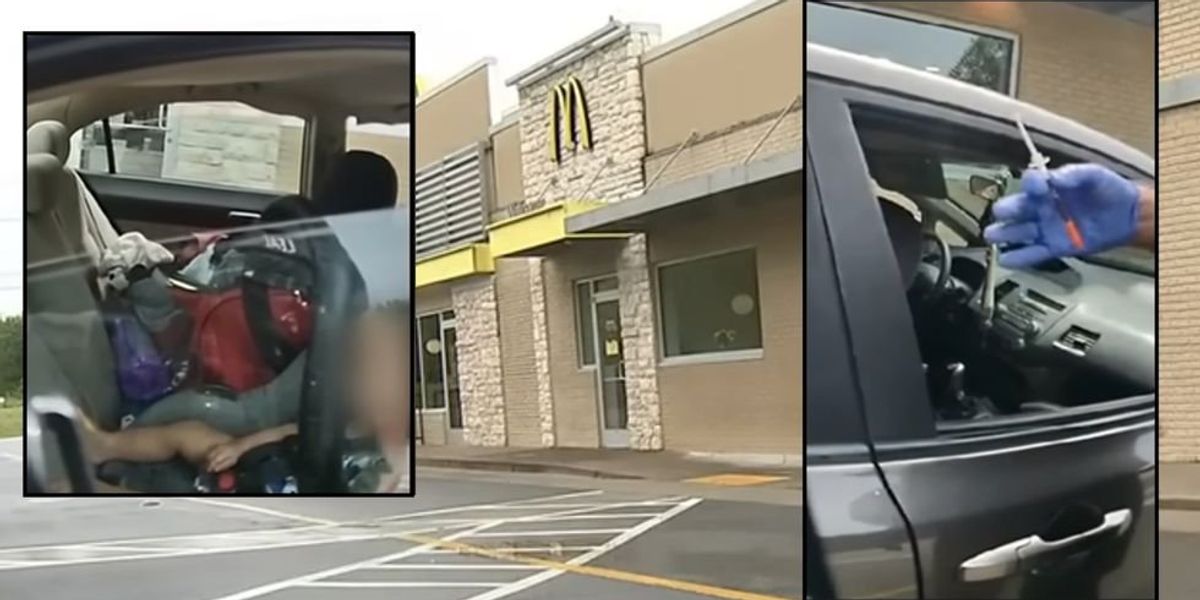 NextImg:Police bodycam video shows woman on heroin passed out in McDonald's drive-thru with baby in the backseat: 'Breaks my damn heart, brother'