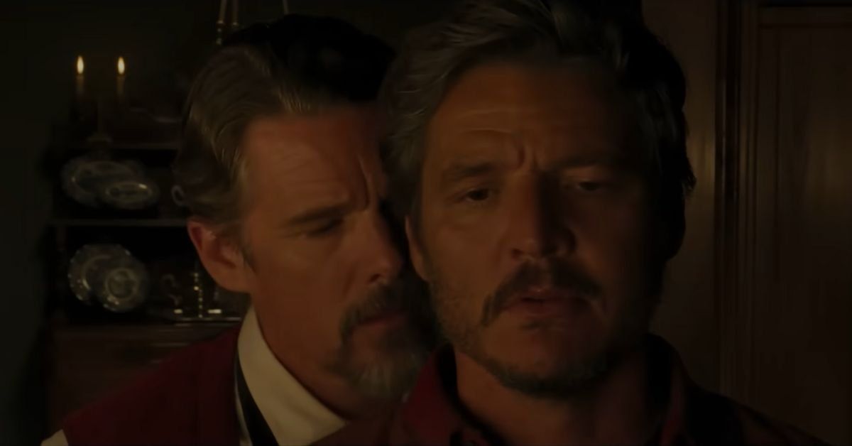 Screenshot of Ethan Hawke and Pedro Pascal in "Strange Way of Life"