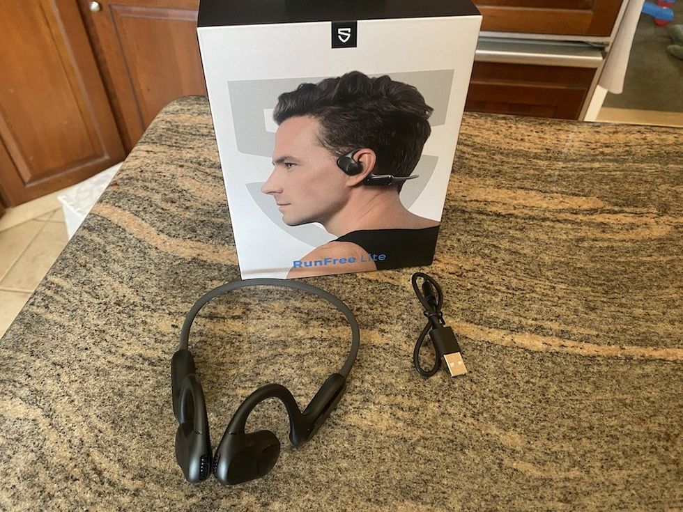 a photo of Soundpeats RunFree Lite Bluetooth Air Conduction Sport Headphones unboxed