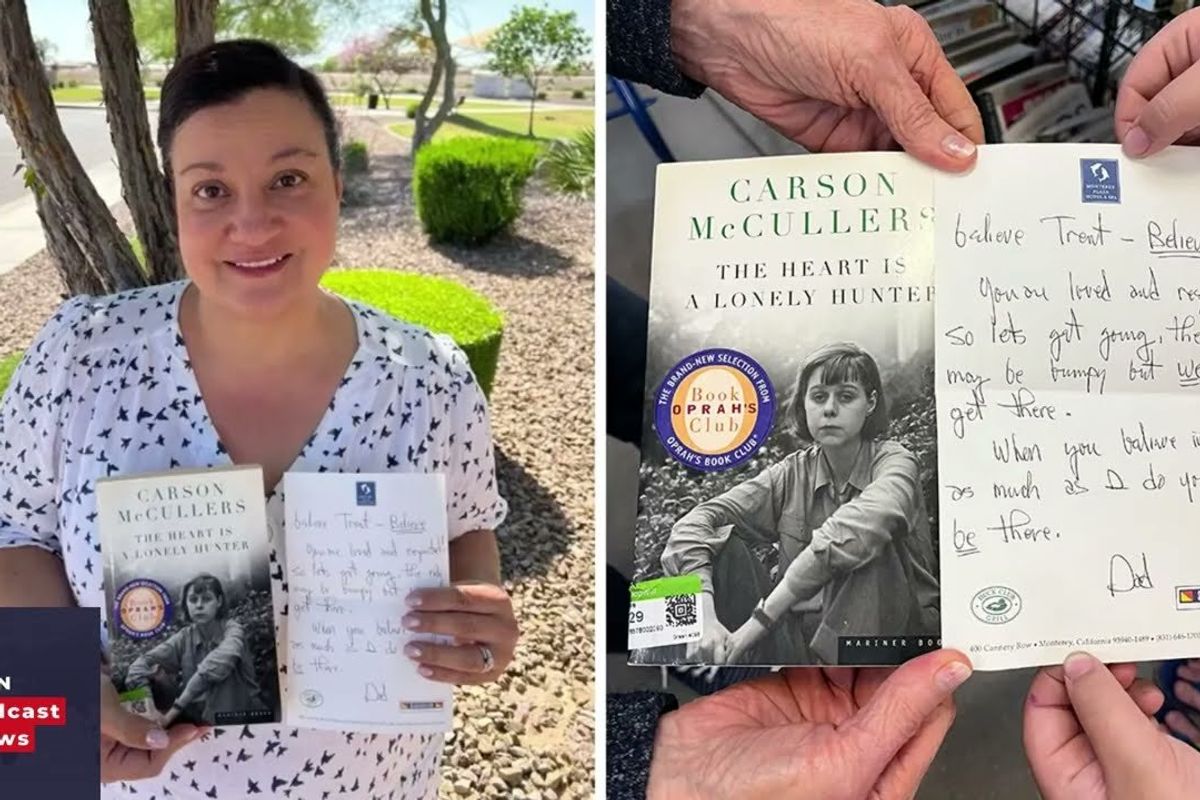 Arizona woman; letter in book; Goodwill letter; The Heart is a Lonely Hunter; wholesome