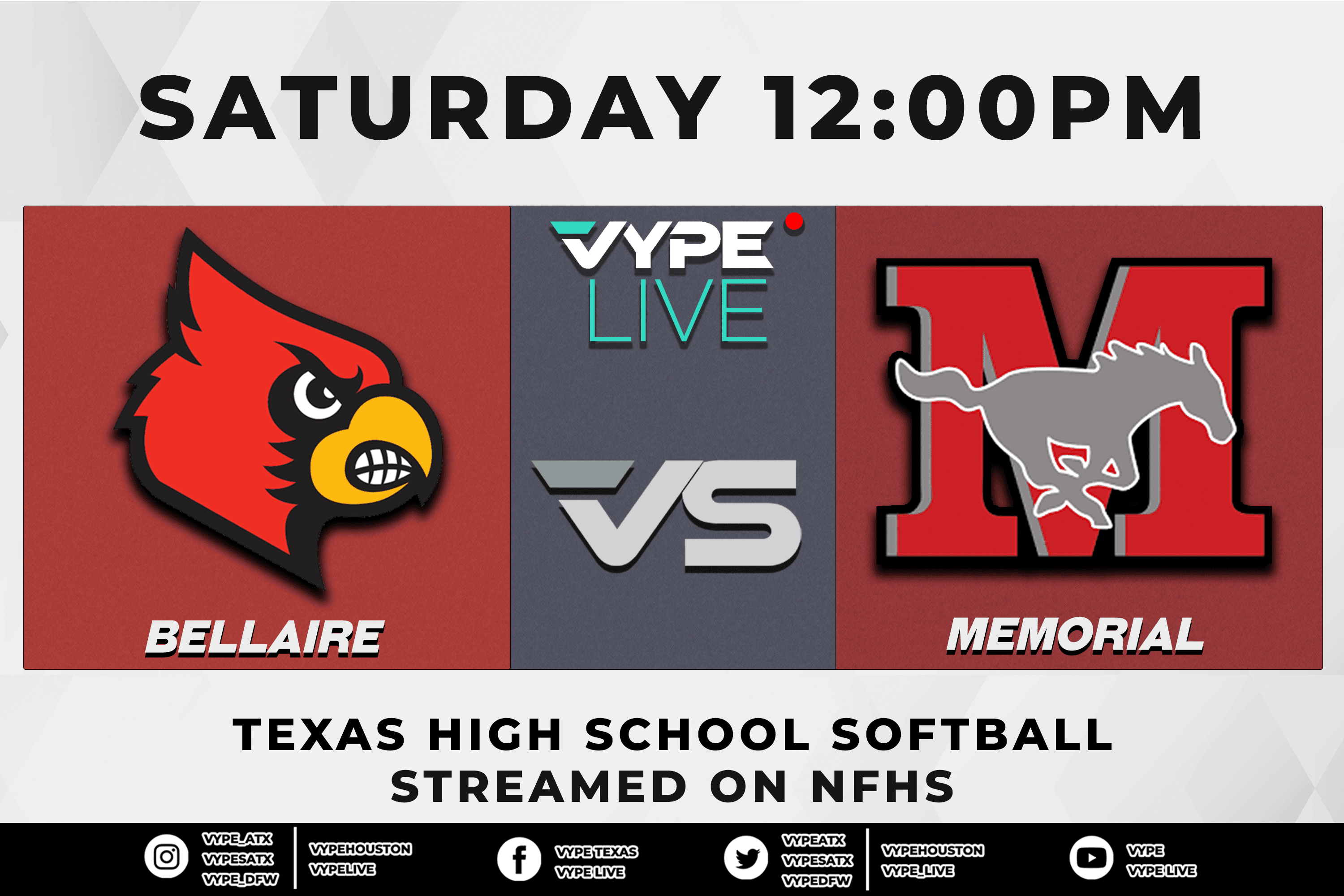 12PM - NFHS | 6A Softball Bi-district, Game 2: Memorial vs. Bellaire