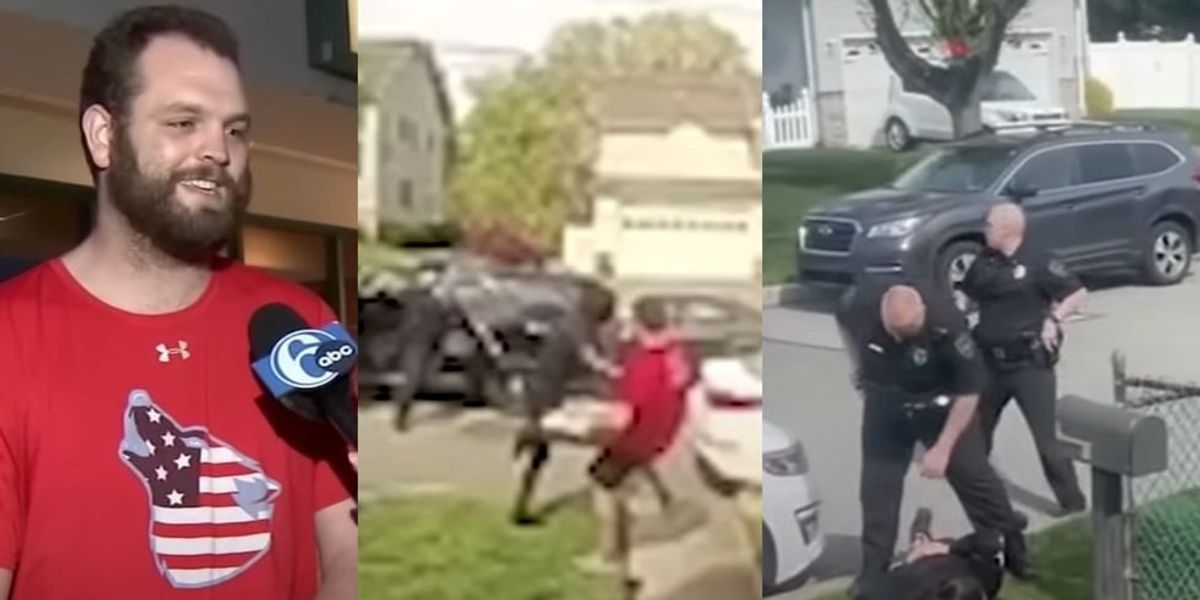 NextImg:Video shows delivery man trip suspect and help cops capture alleged car thieves, all without dropping the pizza