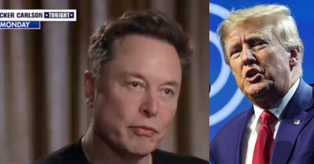 Fox News screenshot of Elon Musk during his interview with Tucker Carlson; Donald Trump