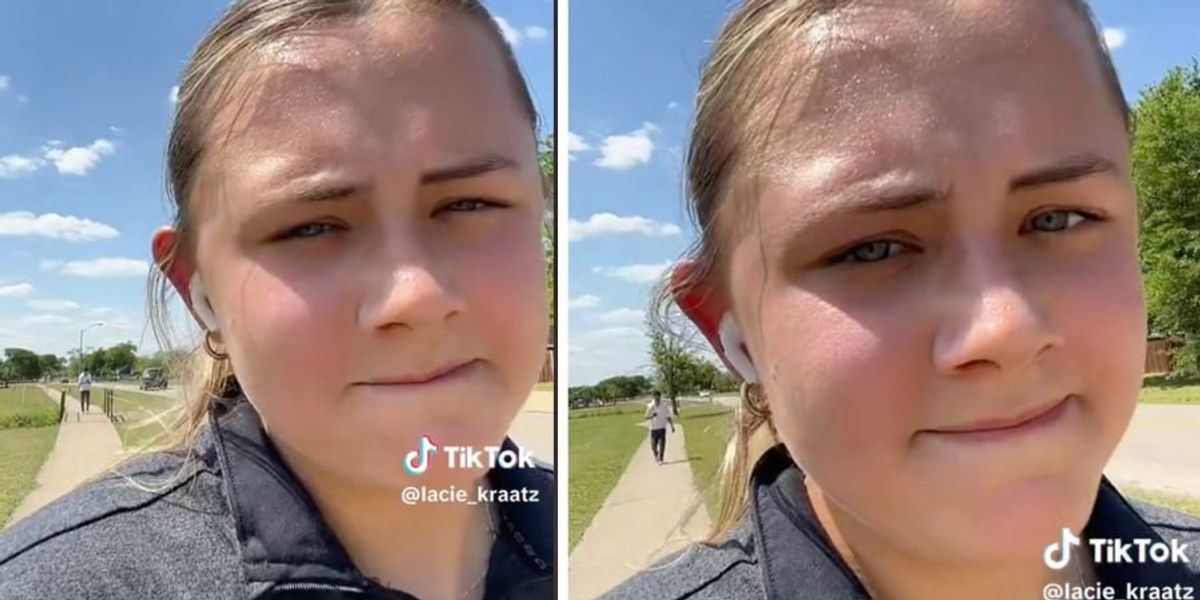 Nail-biting video shows a woman as she realizes a creepy man is following her