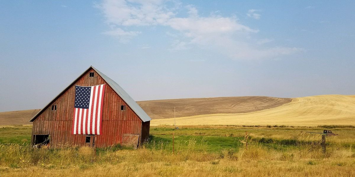 Barn with an American flag on it