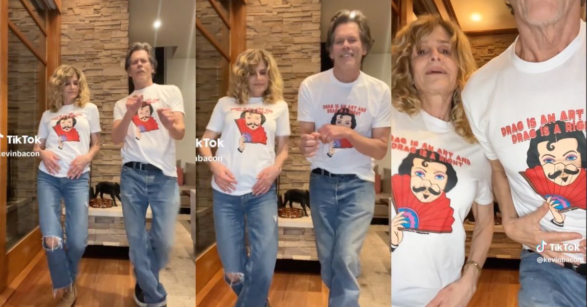 Screenshots from TikTok video of Kevin Bacon and Kyra Sedgwick dancing