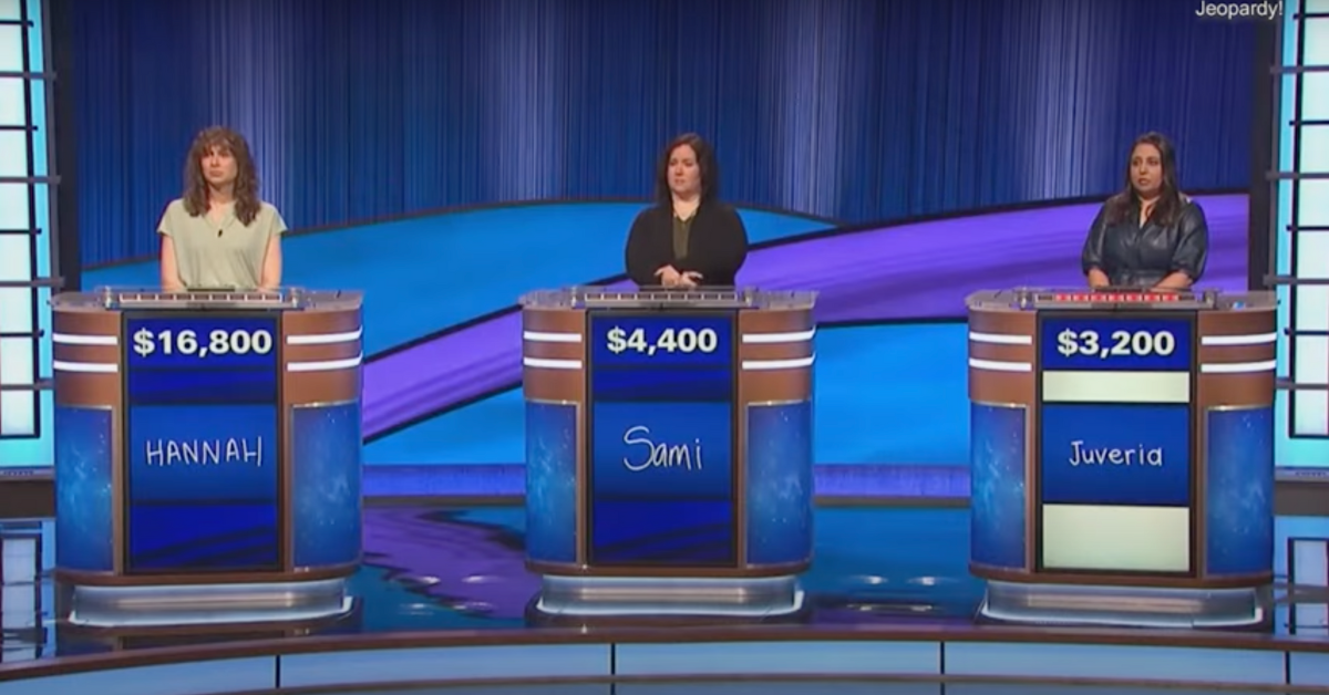 Hannah Wilson, Sami Casanova, and Juveria Zaheer on "Jeopardy".
