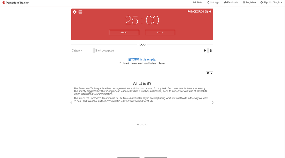 a screenshot of The Pomodoro Tracker