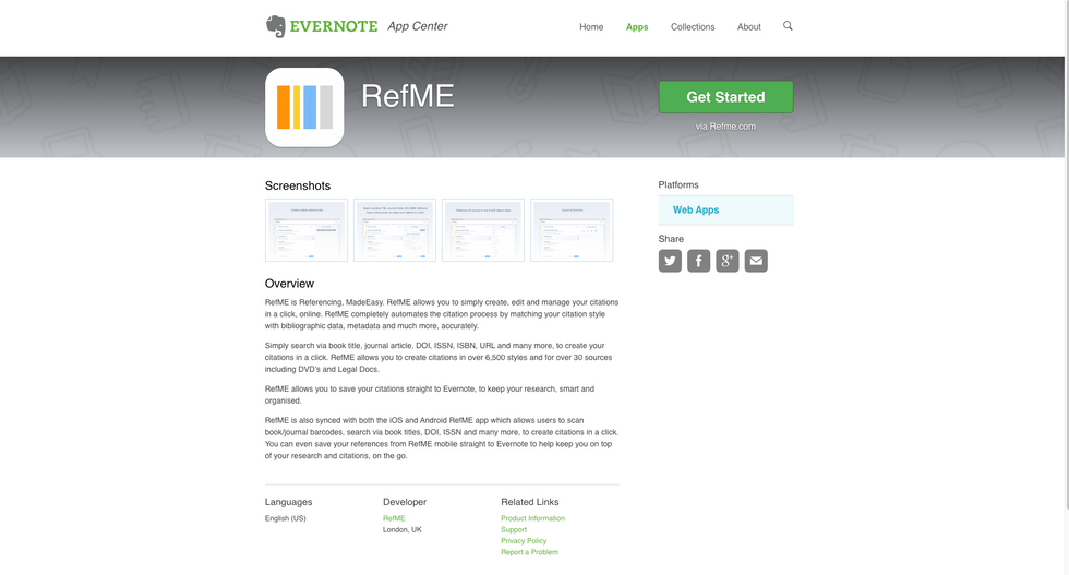 a screenshot of RefMe home page