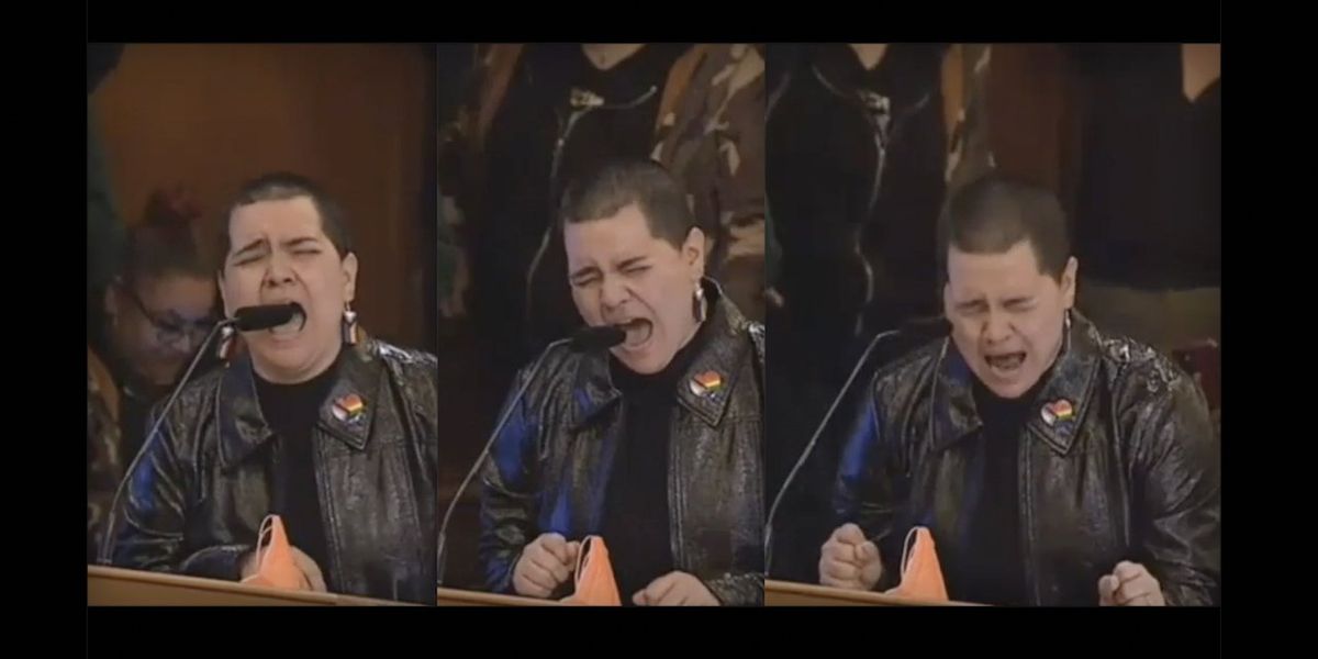 NextImg:Plug your ears! Leftist repeatedly screams in high-pitched fashion at San Francisco officials in protest of black trans fatal shooting