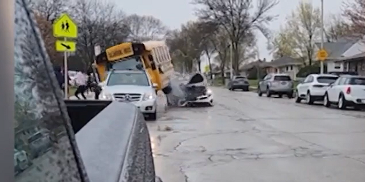 NextImg:Teenage girls arrested after stolen car crashes into school bus during joy ride