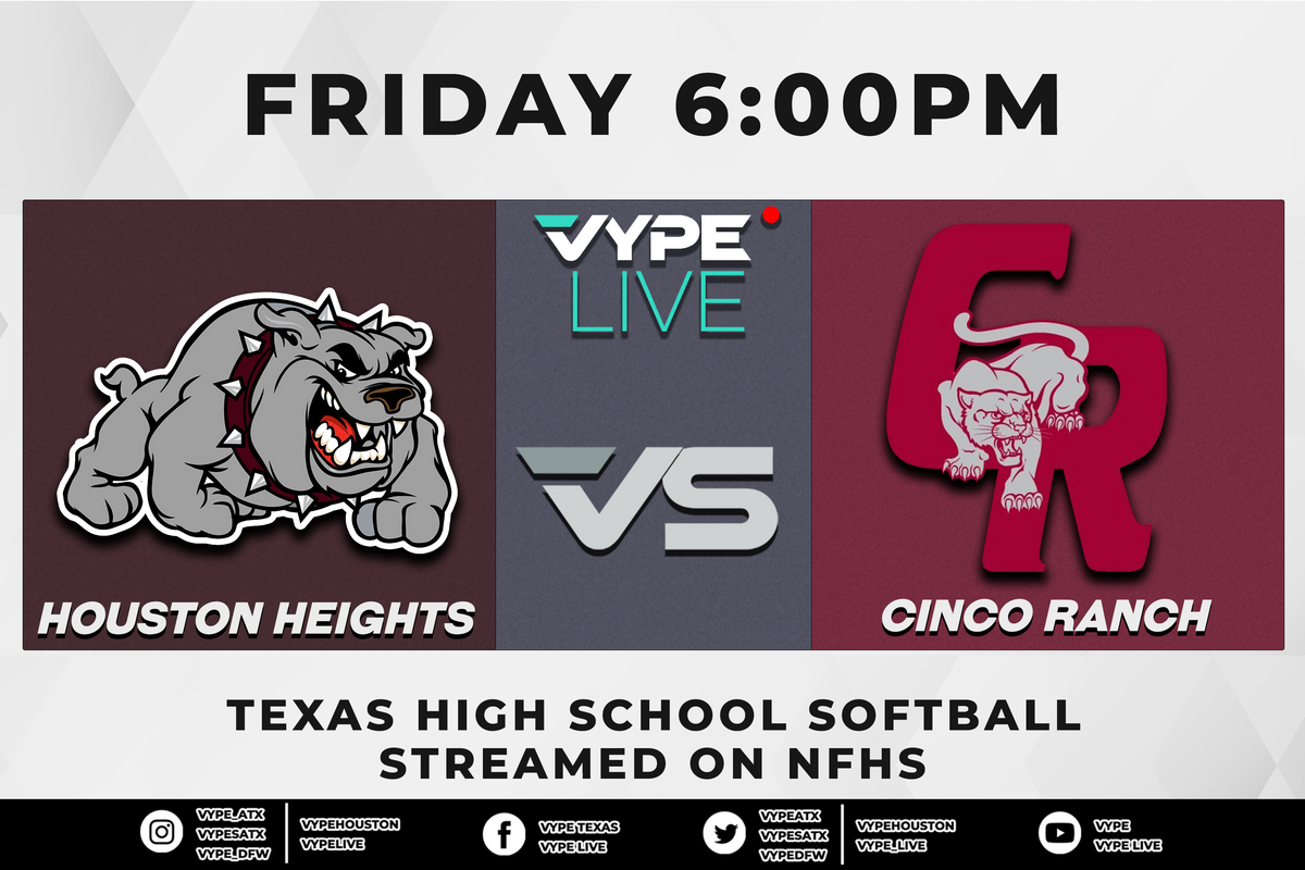 6PM - NFHS | 6A Softball Area, Game 2: Houston Heights vs. Cinco Ranch
