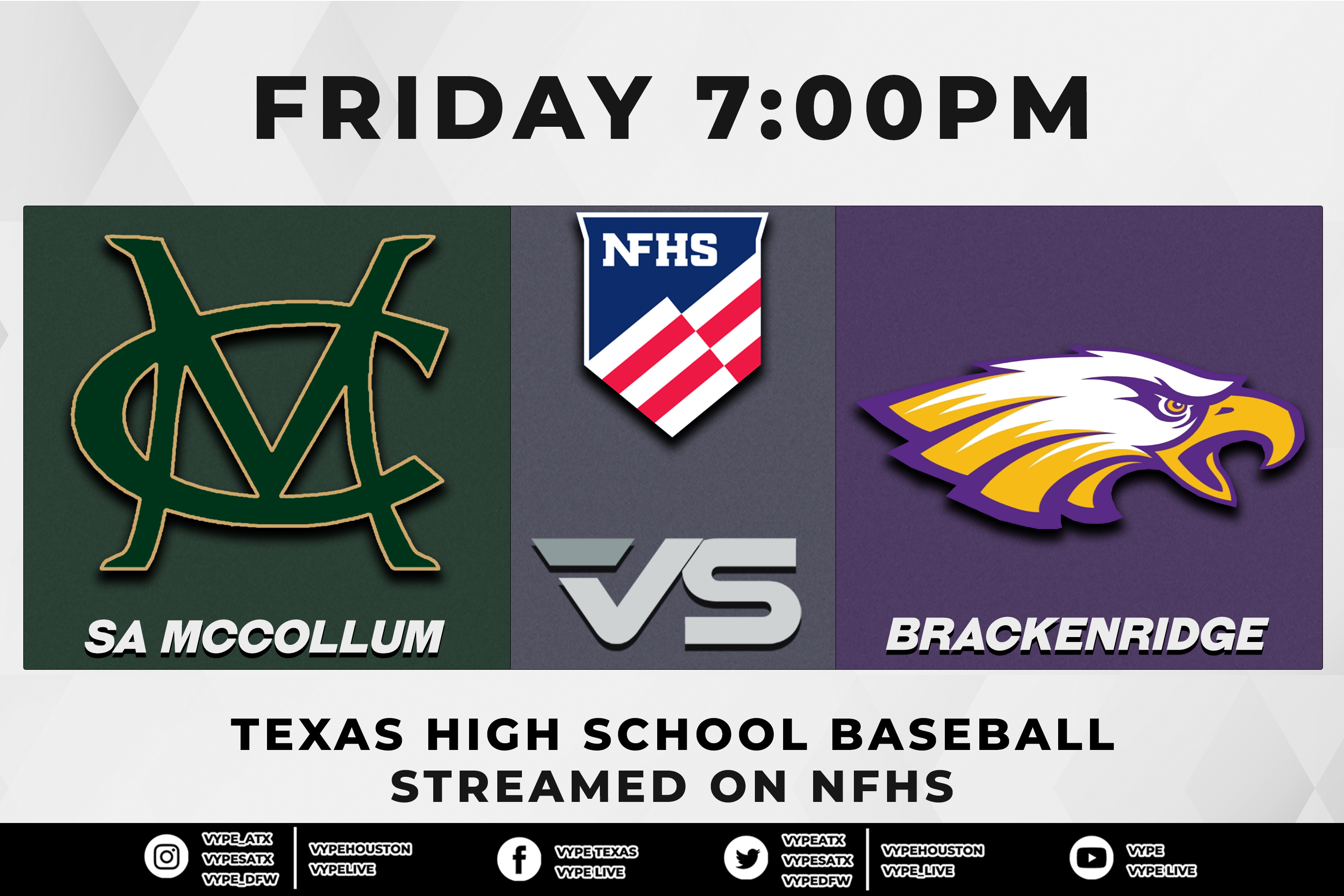 7PM - NFHS | 5A Baseball Bi-district, Game 2: SA McCollum vs. SA Brackenridge