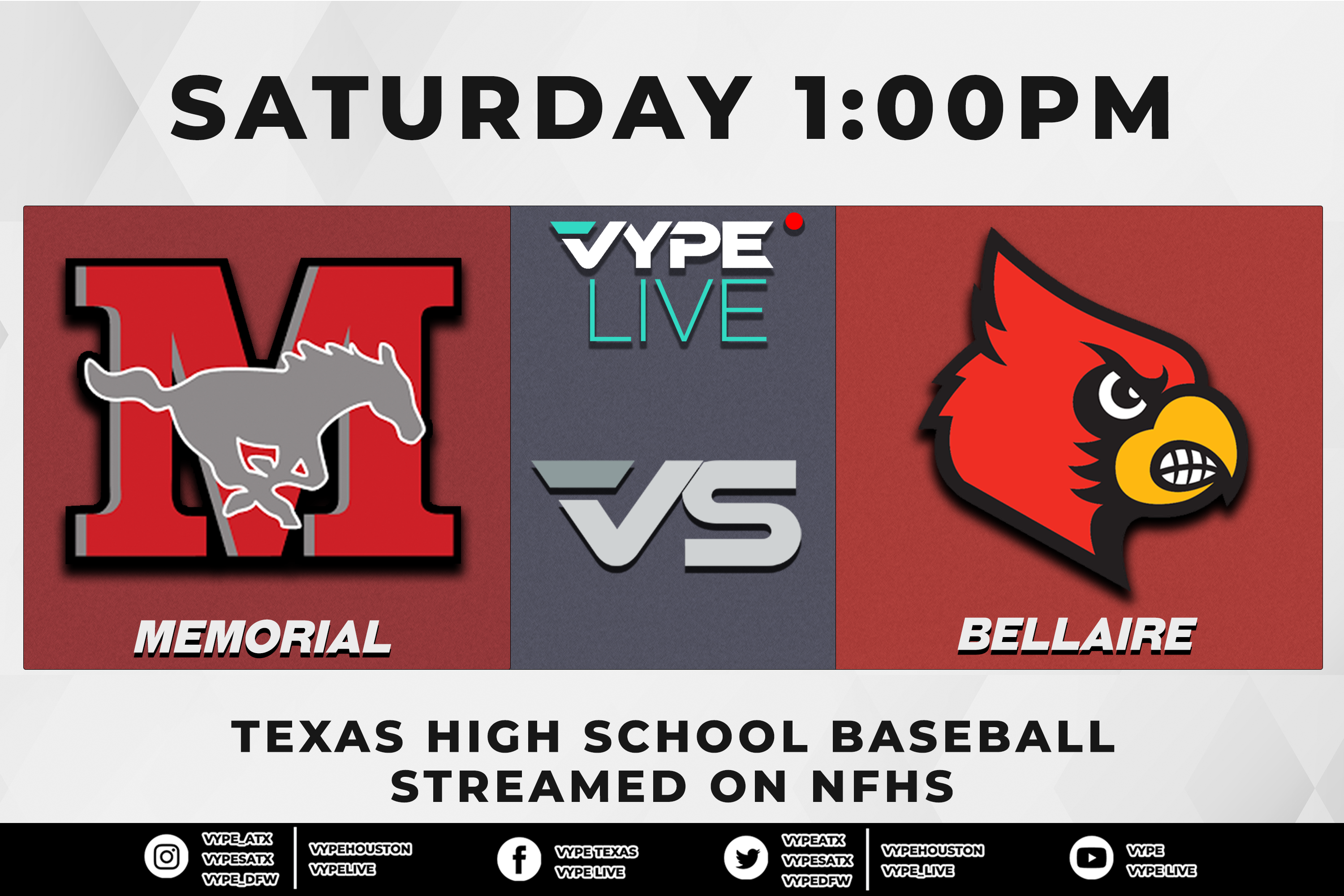 1PM - NFHS | 6A Baseball Bi-district, Game 3 (if nec.): Memorial vs. Bellaire