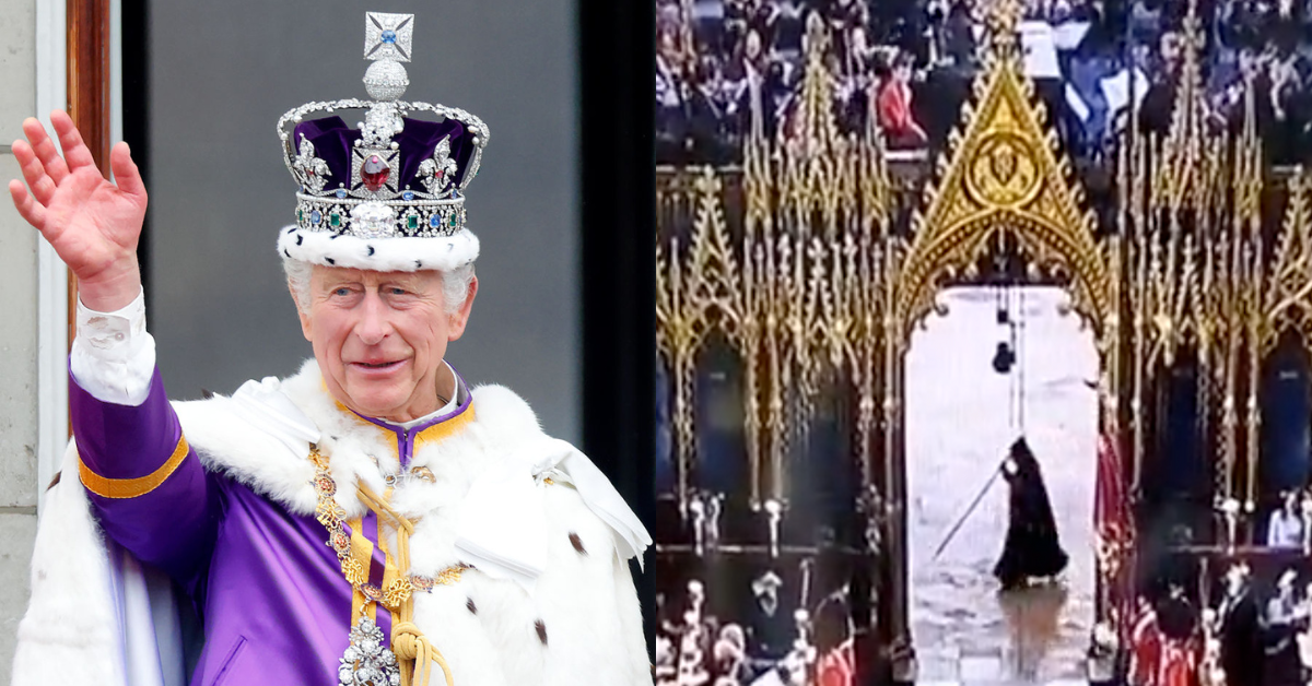 King Charles III; Twitter screenshot of the supposed "Grim Reaper" at King Charles III's coronation