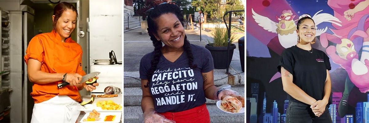 A three photo collage featuring plant-based vegan latina chefs Wendy Garcia, Cecilia Flores, and Jasmine Hernandez