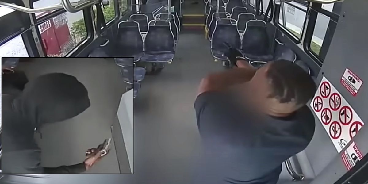 NextImg:Security video captures terrifying shootout between bus driver and passenger who was allegedly angry over missed stop