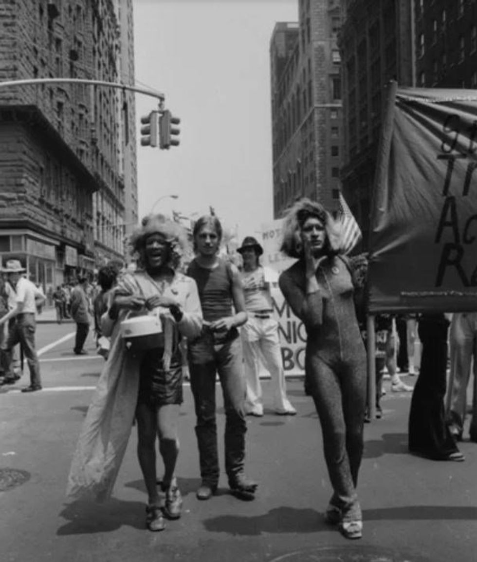 Marsha P. Johnson and Sylvia Rivera marching for LGBTQ+ rights