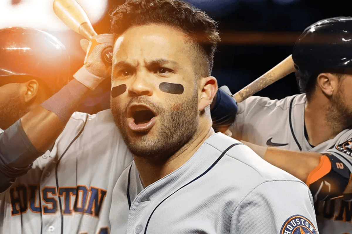 Astros Yordan Alvarez, Jose Altuve, Alex Bregman