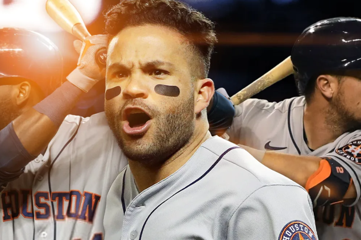 Astros Yordan Alvarez, Jose Altuve, Alex Bregman