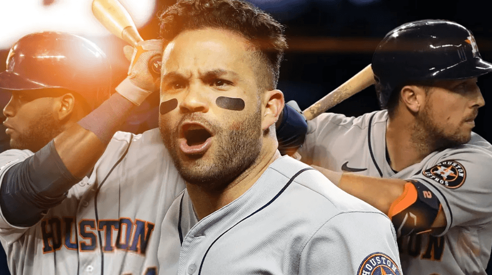 Astros Yordan Alvarez, Jose Altuve, Alex Bregman