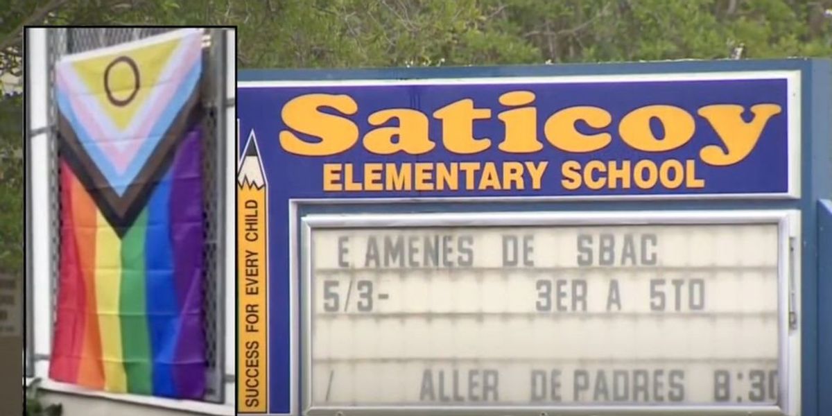 NextImg:LGBTQ flag burned outside classroom of transgender teacher as parents protest against Pride event at Los Angeles grade school