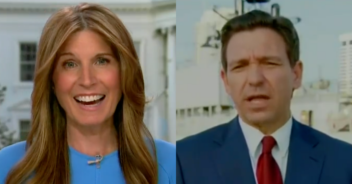 MSNBC screenshot of Nicolle Wallace; Fox News screenshot of Ron DeSantis