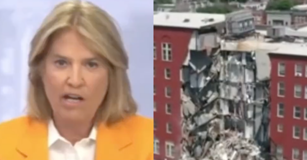 Newsmax screenshot of Greta Van Susteren; Newsmax screenshot of Iowa building collapse