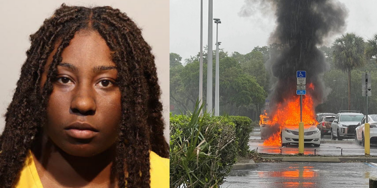 Woman arrested after leaving 2 children in a car that caught fire as she allegedly shoplifted, police say