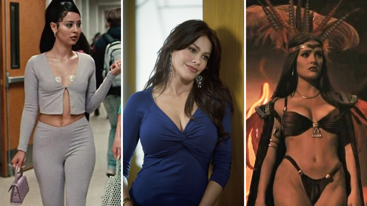 A three image collage featuring characters Maddy from Euphoria, Gloria from Modern Family and Santanico Pandemonium in From Dusk Til Dawn
