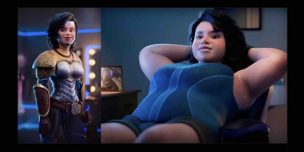 NextImg:Overweight video game actress celebrated in Dove animated ad for tossing armor that made her appear thin on the set