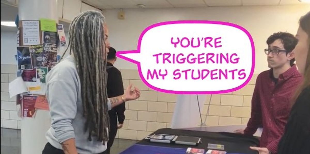 NextImg:NYC college professor freaks out at pro-life students, tossing their property and cursing: 'Get this f***ing s*** out of here!'