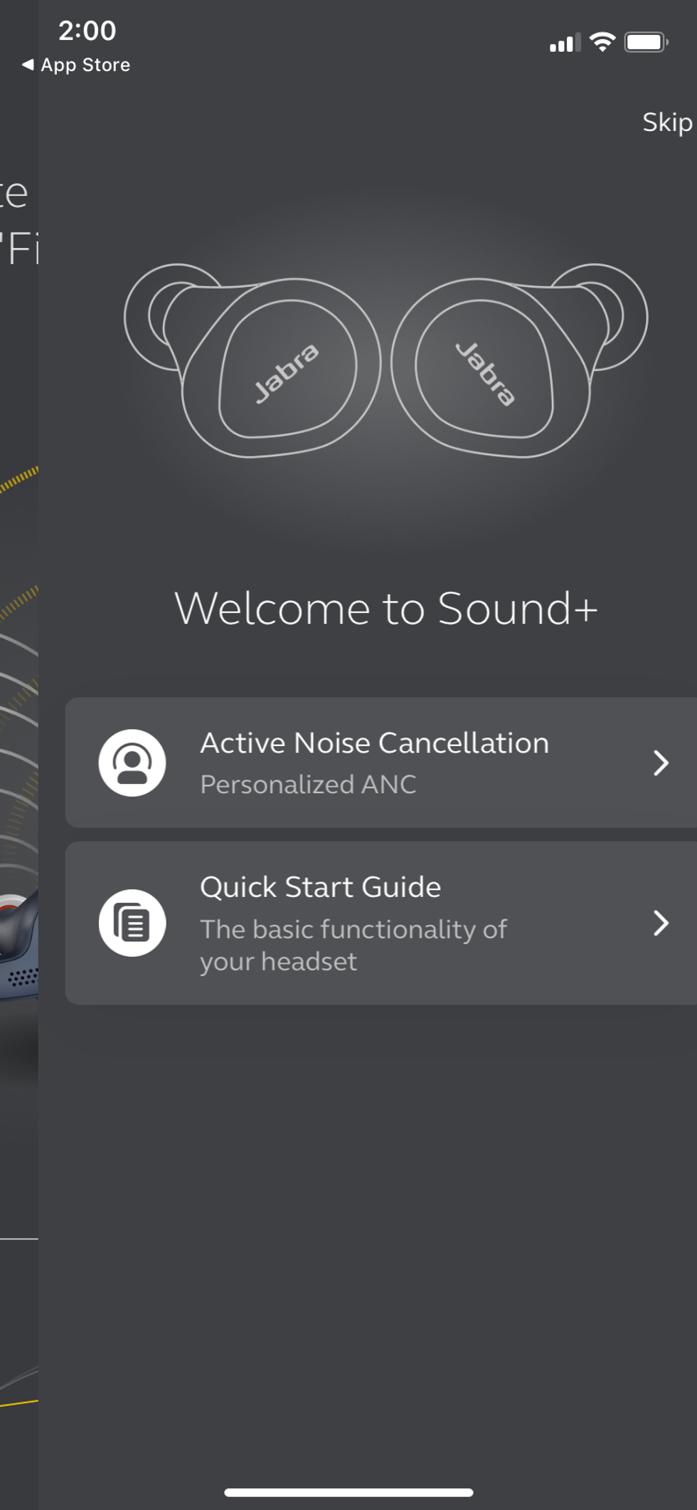 Setting screen in Jabra app for Sound+ feature
