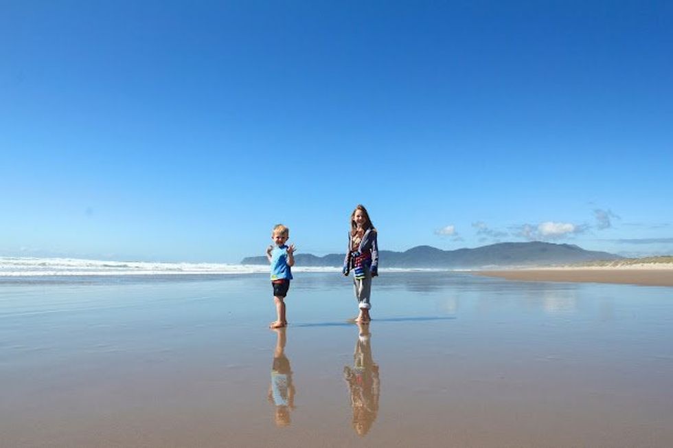 two kids on the oregon coast