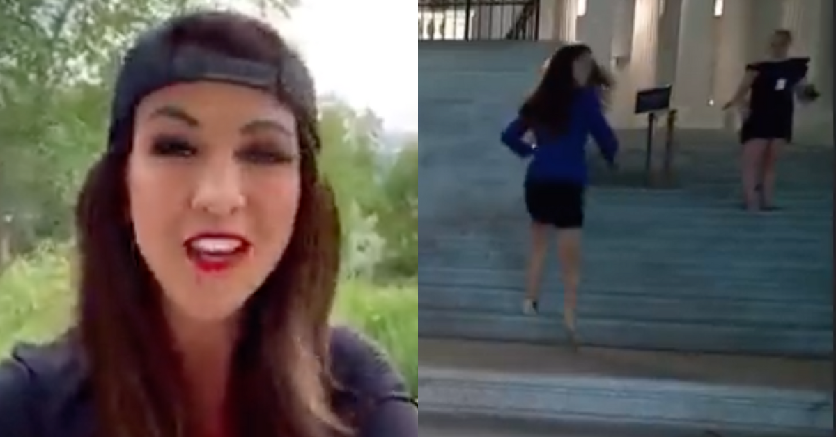 Twitter screenshot of Lauren Boebert; Twitter screenshot of Lauren Boebert running up the stairs of the U.S. Capitol