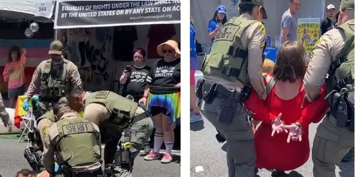 NextImg:LGBTQ activist with outstanding warrant arrested in dramatic fashion during Pride event: 'He was being homophobic!'