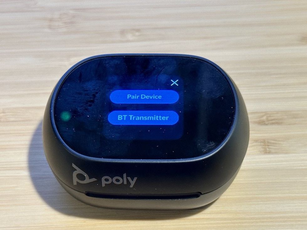 a photo of Poly Voyager Free 60+ UC Touchscreen Charging Case pairing screen