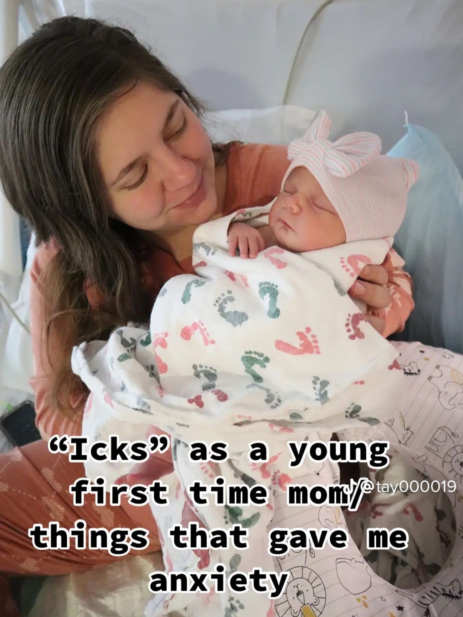 Mom holding baby with text overlay