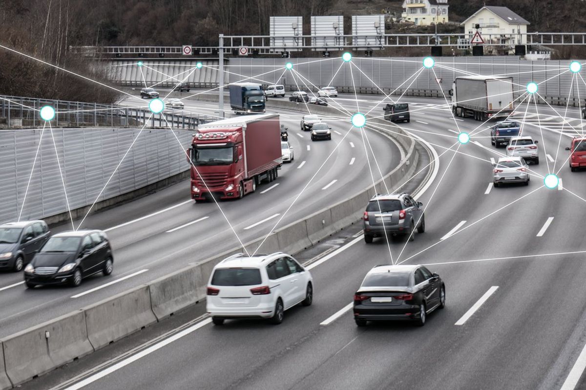 a photo of autonomous vehicles on the road