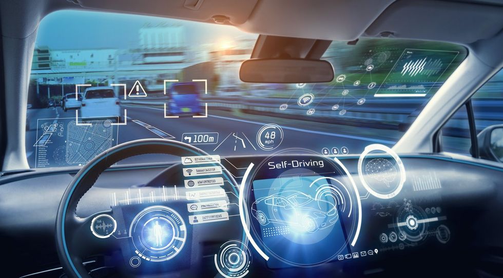 futuristic photo of a car's dashboard.