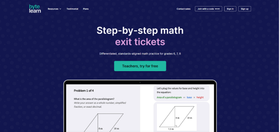a photo of byte team site with step-by-step math exit tickets