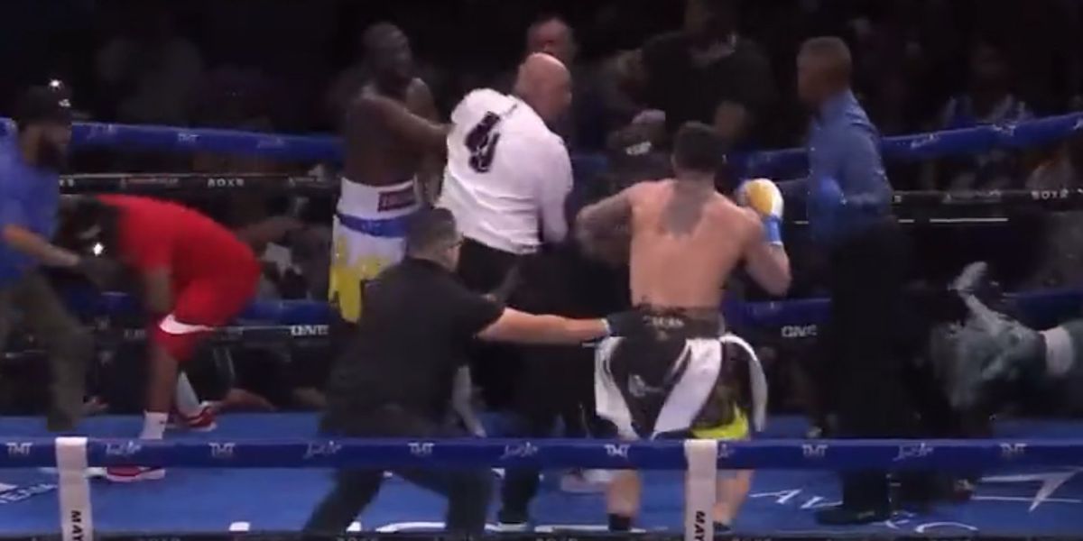 Boxing match between mobster's grandson and Floyd Mayweather breaks out into all-out brawl after fight is stopped