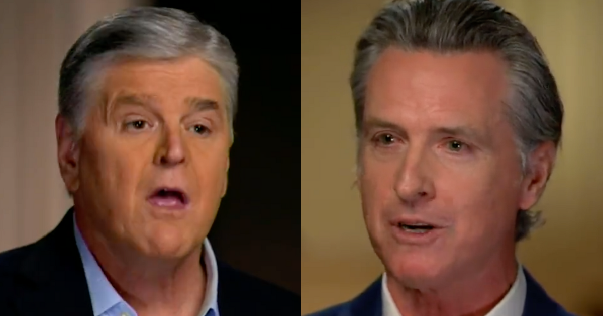 Fox News screenshot of Sean Hannity; Fox News screenshot of Gavin Newsom
