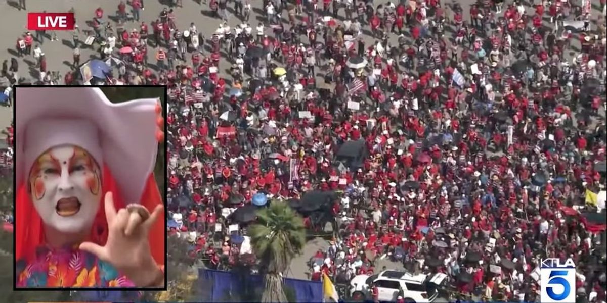 NextImg:Thousands of religious protesters gather outside Dodgers stadium to oppose anti-Christian drag queen group