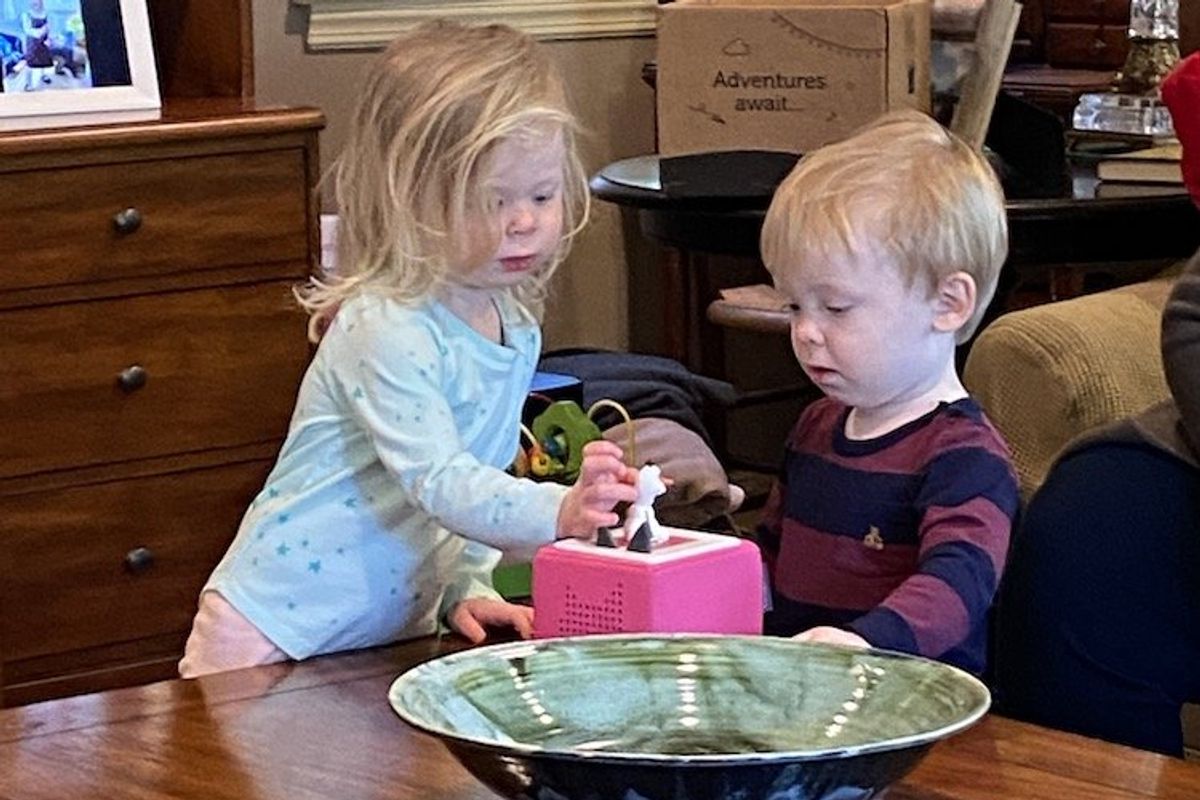 our GB kid testers using Tonies and Toniebox