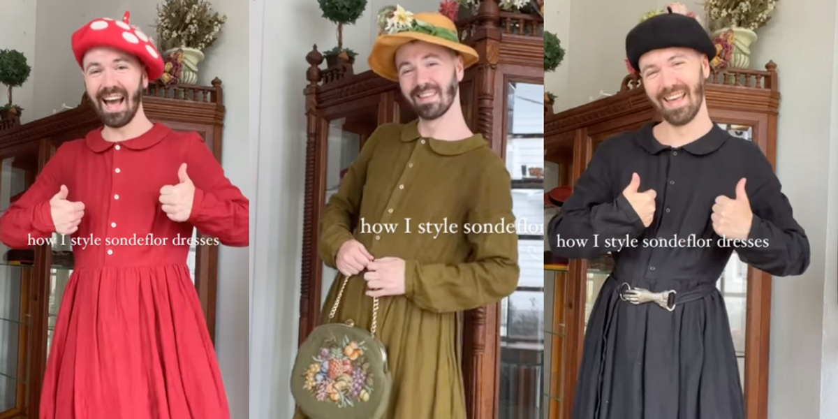 NextImg:Women roast clothing company for featuring a bearded man wearing dresses