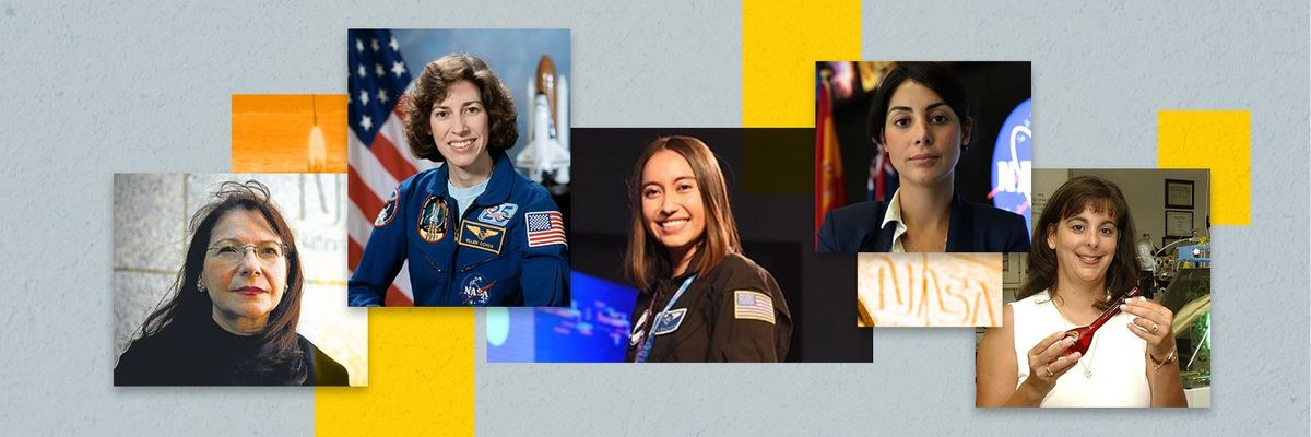 A collage featuring photos of Adriana Ocampo, Dr. Ellen Ochoa, Katya Echazerreta, Diana Trujillo and Monsi Roman, the latinas shaping U.S. space exploration